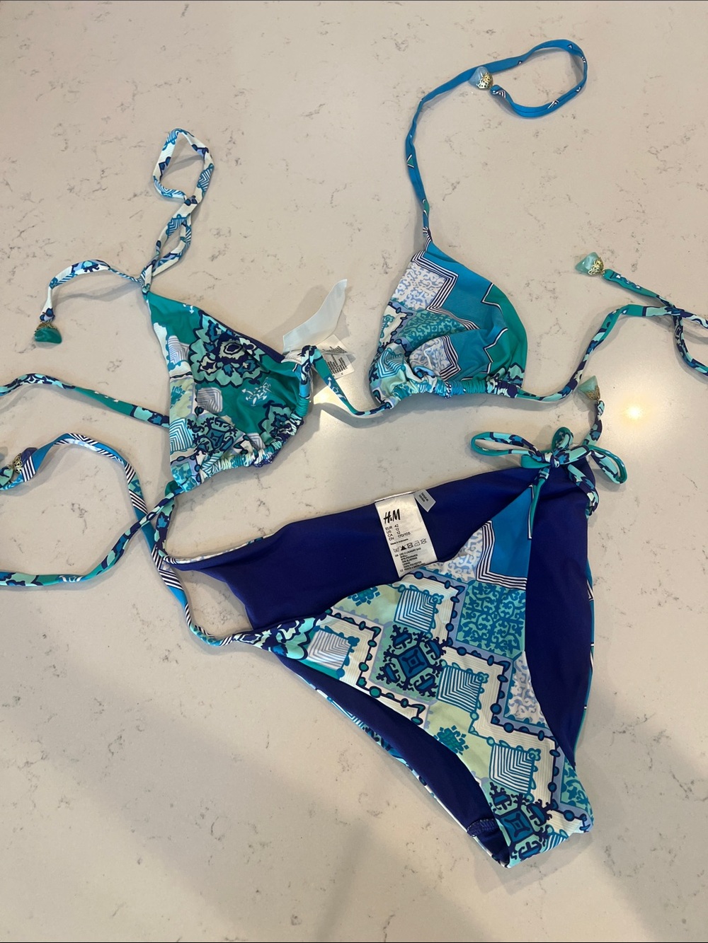 H&M Teal & Blue Printed Triangle Bikini Set